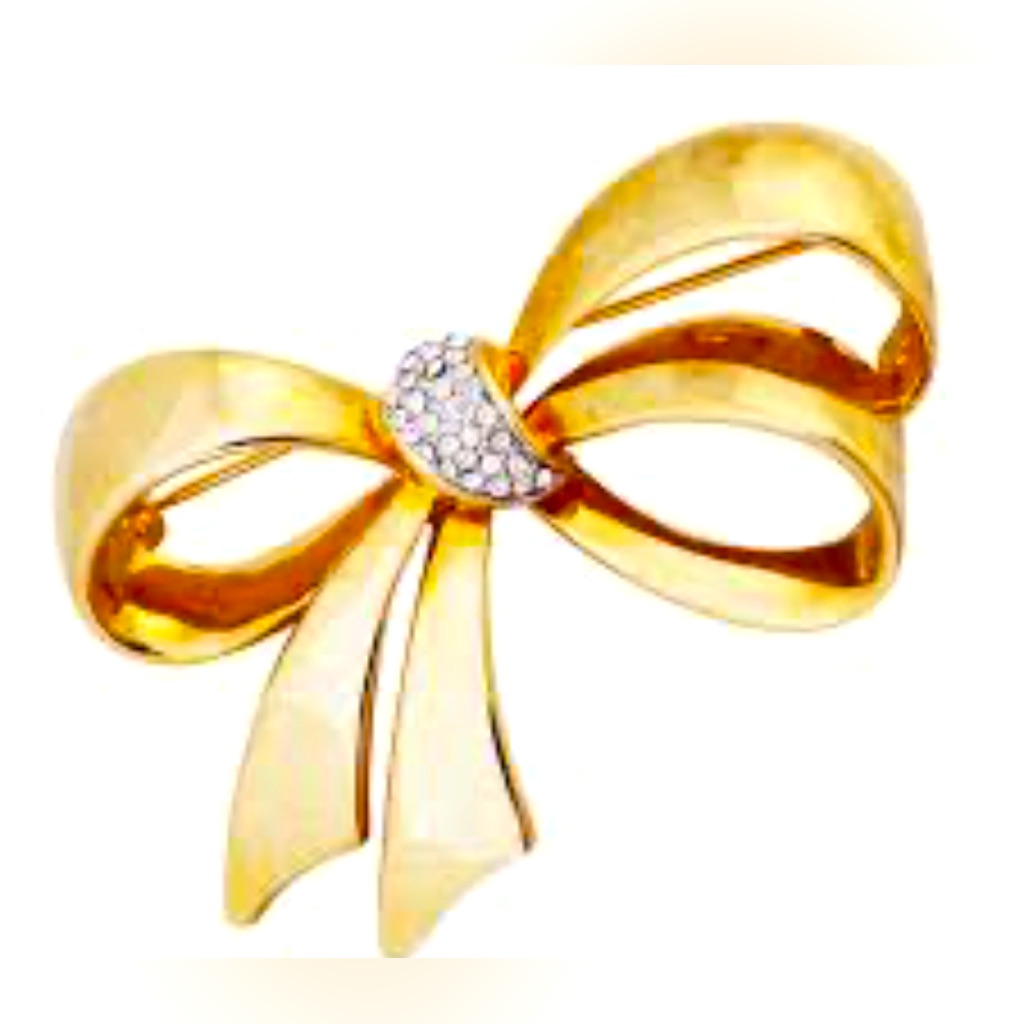 Vintage Gilt Crystal Pav Figural Bow Brooch By Joan Rivers 1990s 24$